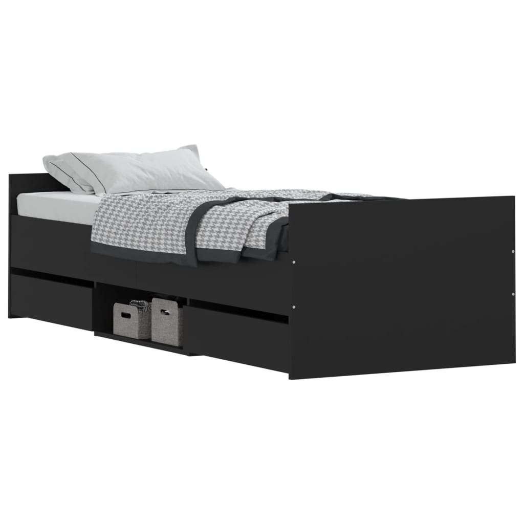 vidaXL Estructura de cama con cabecero piecero negro 75x190 cm