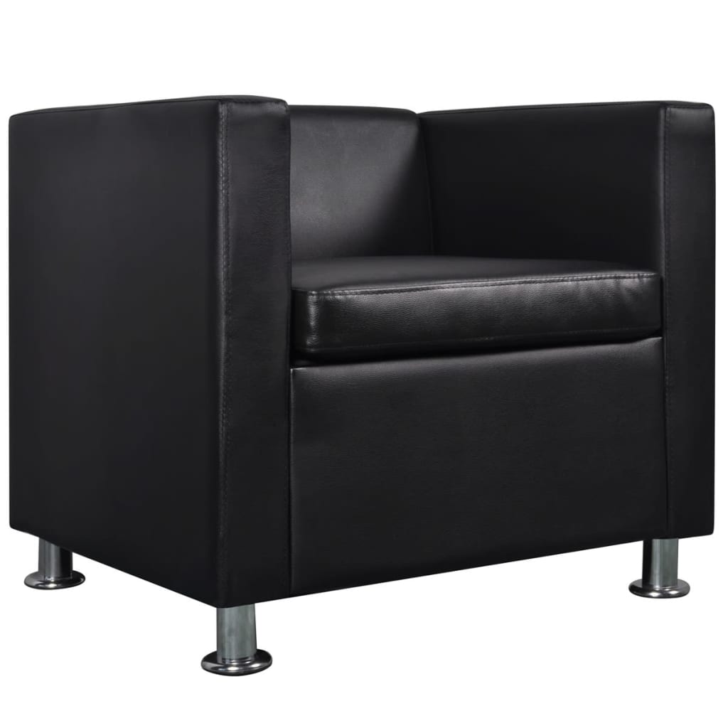 vidaXL Conjunto de sofás de 2 y 3 plazas y sillón de cuero artificial negro