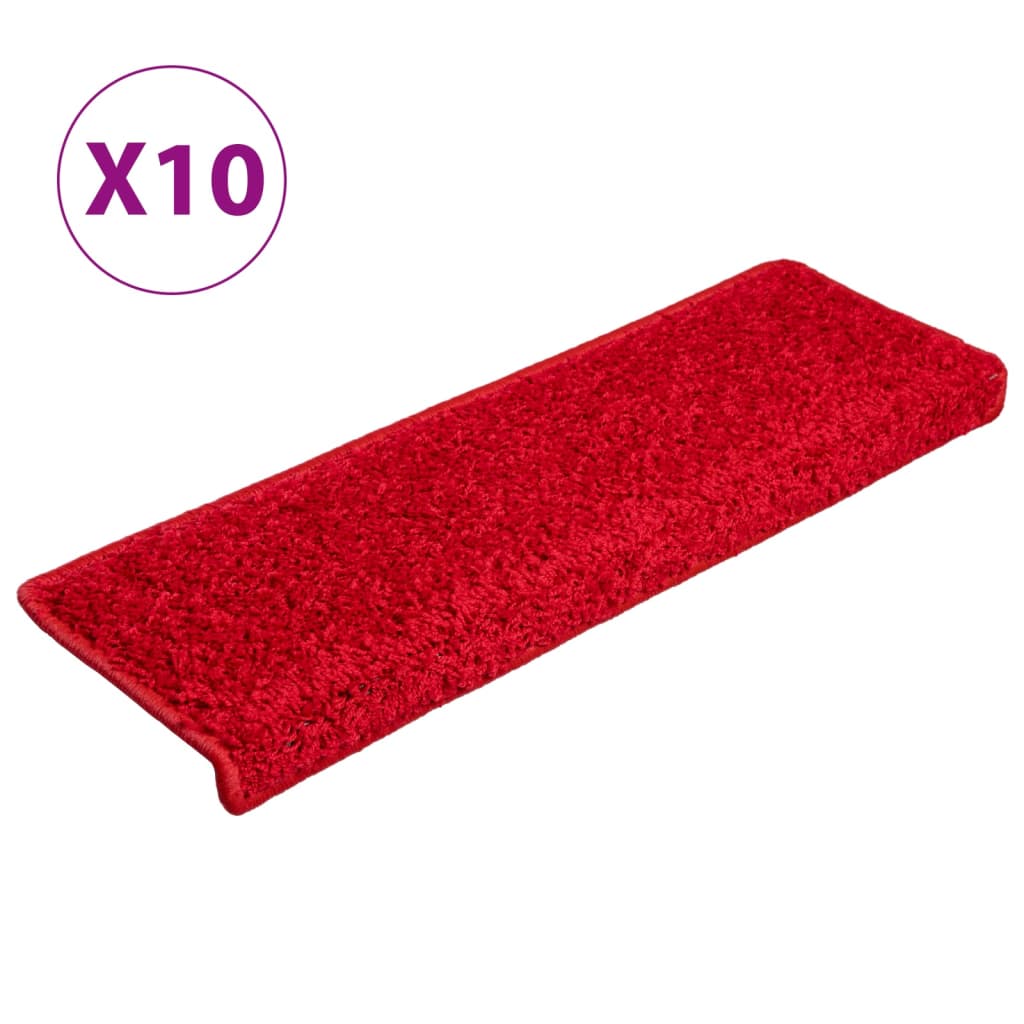 vidaXL Alfombrillas de escalera 10 unidades rojo 65x21x4 cm