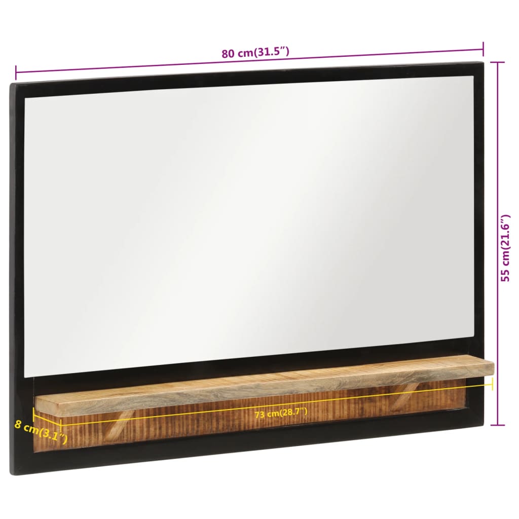 vidaXL Espejo con estantes madera maciza de mango y vidrio 80x8x55 cm