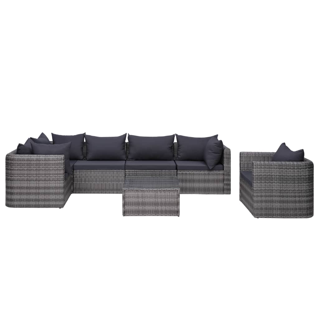 vidaXL Set de sofás de jardín 7 piezas y cojines ratán sintético gris