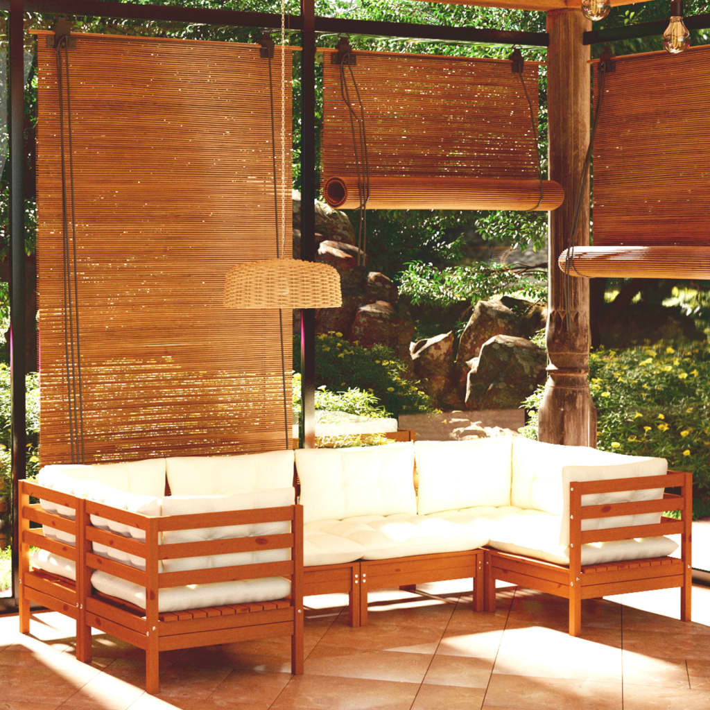 vidaXL Muebles de jardín 6 pzas y cojines madera de pino marrón miel