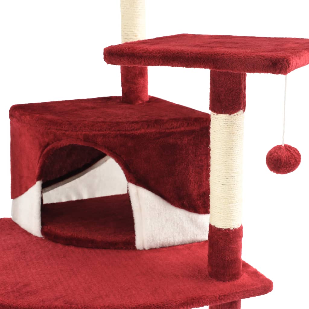 vidaXL Rascador para gatos con poste de sisal rojo y blanco 203 cm
