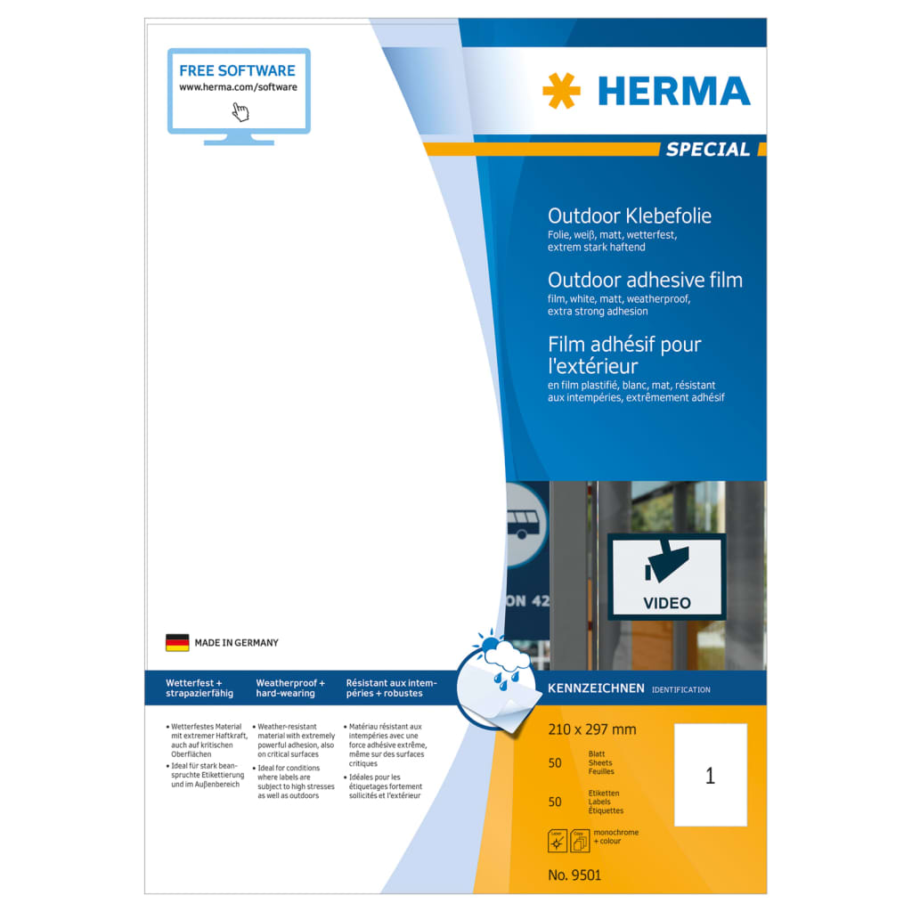 HERMA Etiquetas fílmicas impermeables 50 hojas A4 blanco 210x297 mm