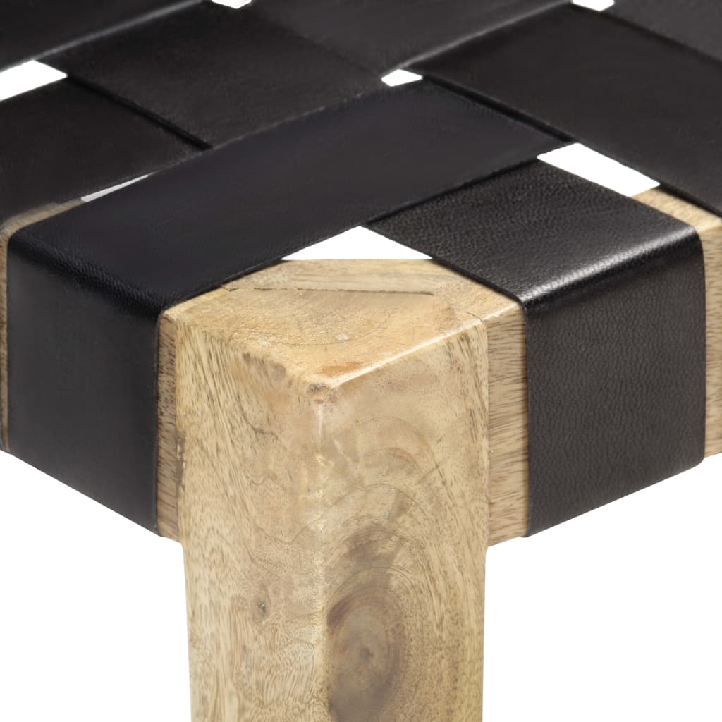 vidaXL Banco de cuero auténtico negro y madera de mango maciza 150 cm