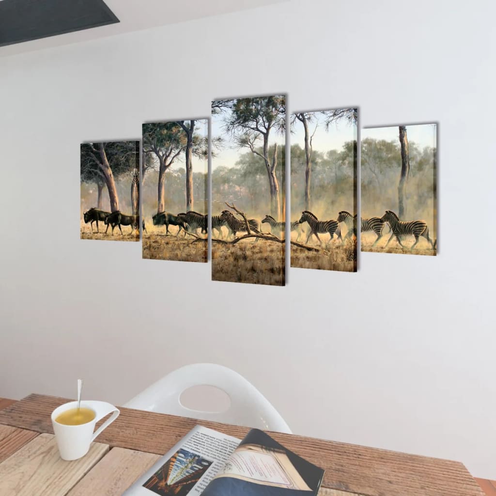 Set decorativo de lienzos para la pared modelo cebras, 200 x 100 cm