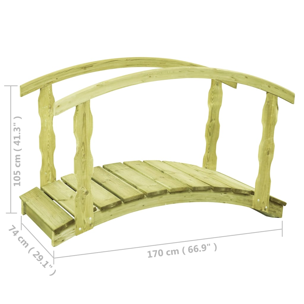 vidaXL Puente de jardín B-Stock madera de pino impregnada 170x74x105cm