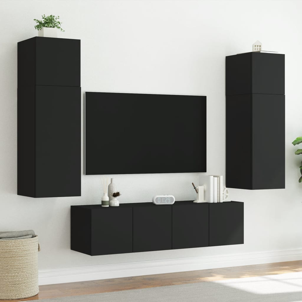 vidaXL Mueble de TV de pared con luces LED negro 60x35x41 cm