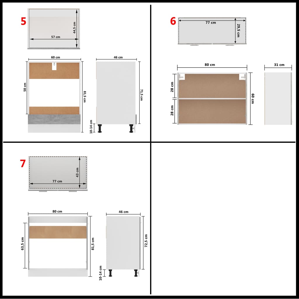 vidaXL Juego muebles de cocina 7 pzas madera ingeniería gris hormigón