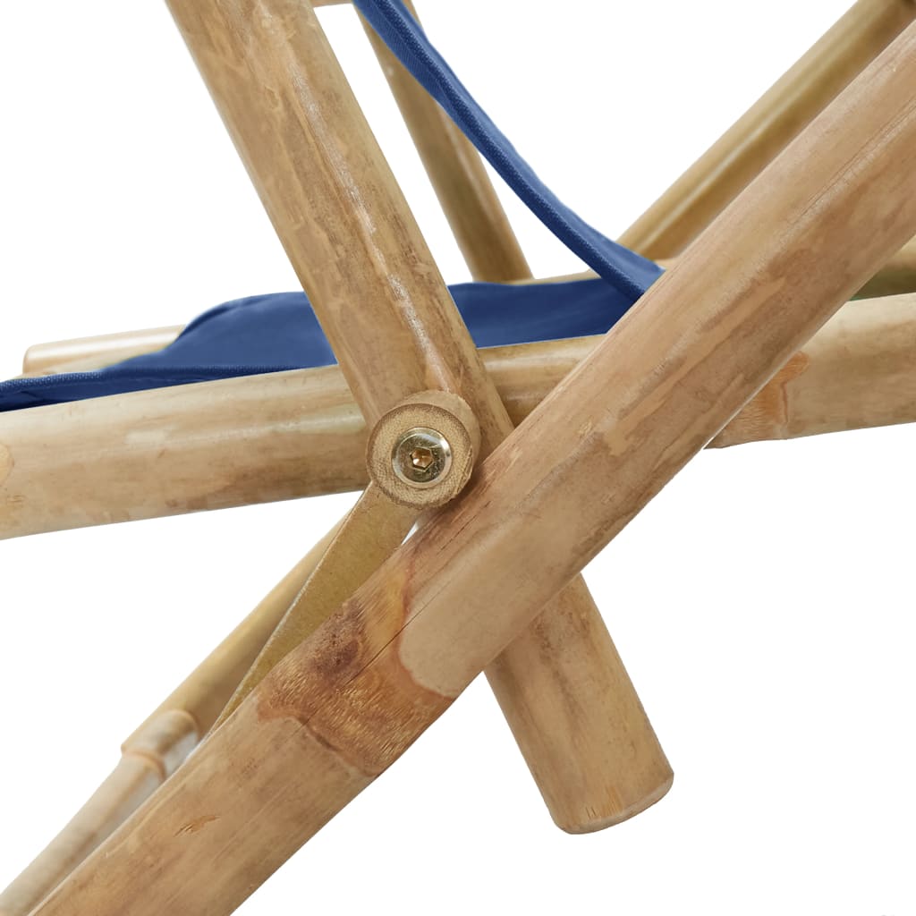 vidaXL Silla de relax reclinable de bambú y tela azul marino