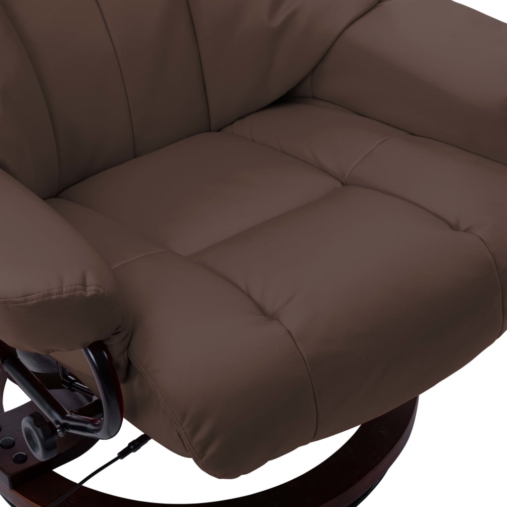 vidaXL Sillón reclinable masaje cuero sintético madera curvada marrón