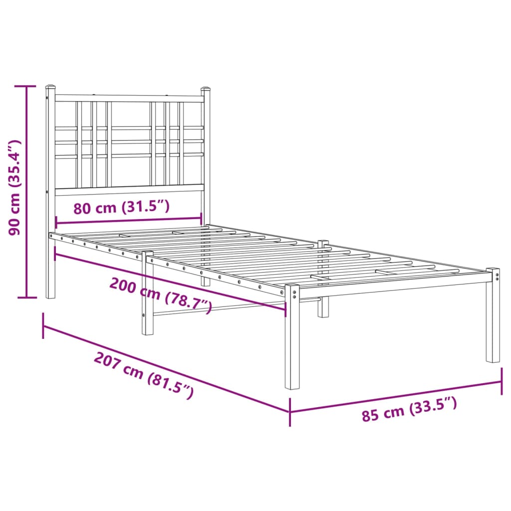 vidaXL Estructura de cama de metal con cabecero blanco 80x200 cm