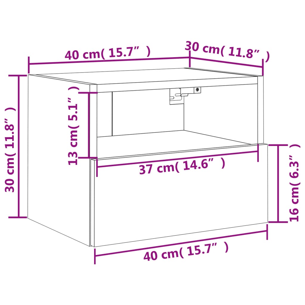 vidaXL Mueble de pared TV madera ingeniería roble Sonoma 40x30x30 cm