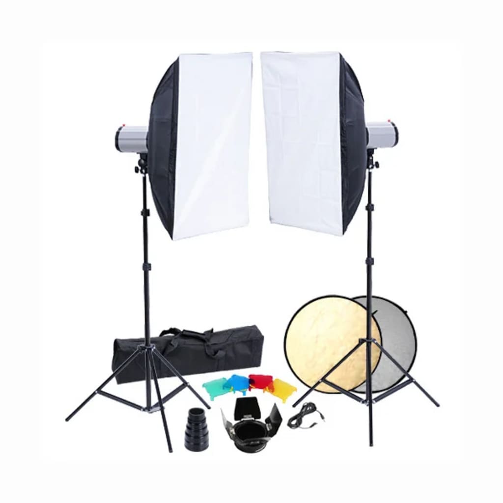 vidaXL Kit estudio de fotografía: 2 flashes, 2 softboxes y 2 trípodes