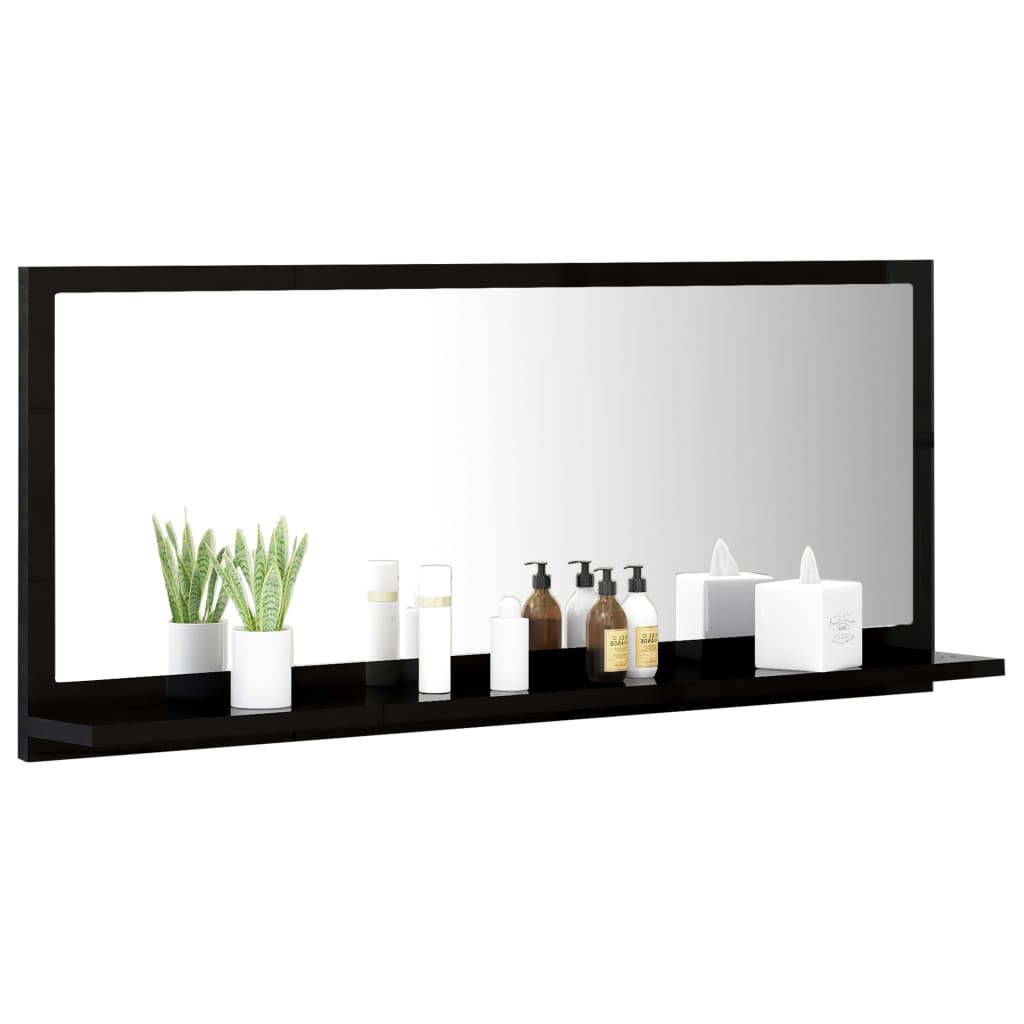 vidaXL Espejo de baño madera contrachapada negro brillo 90x10,5x37 cm