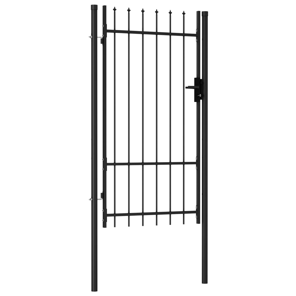 vidaXL Cancela de valla con una puerta y puntas acero negro 1x1,75 m