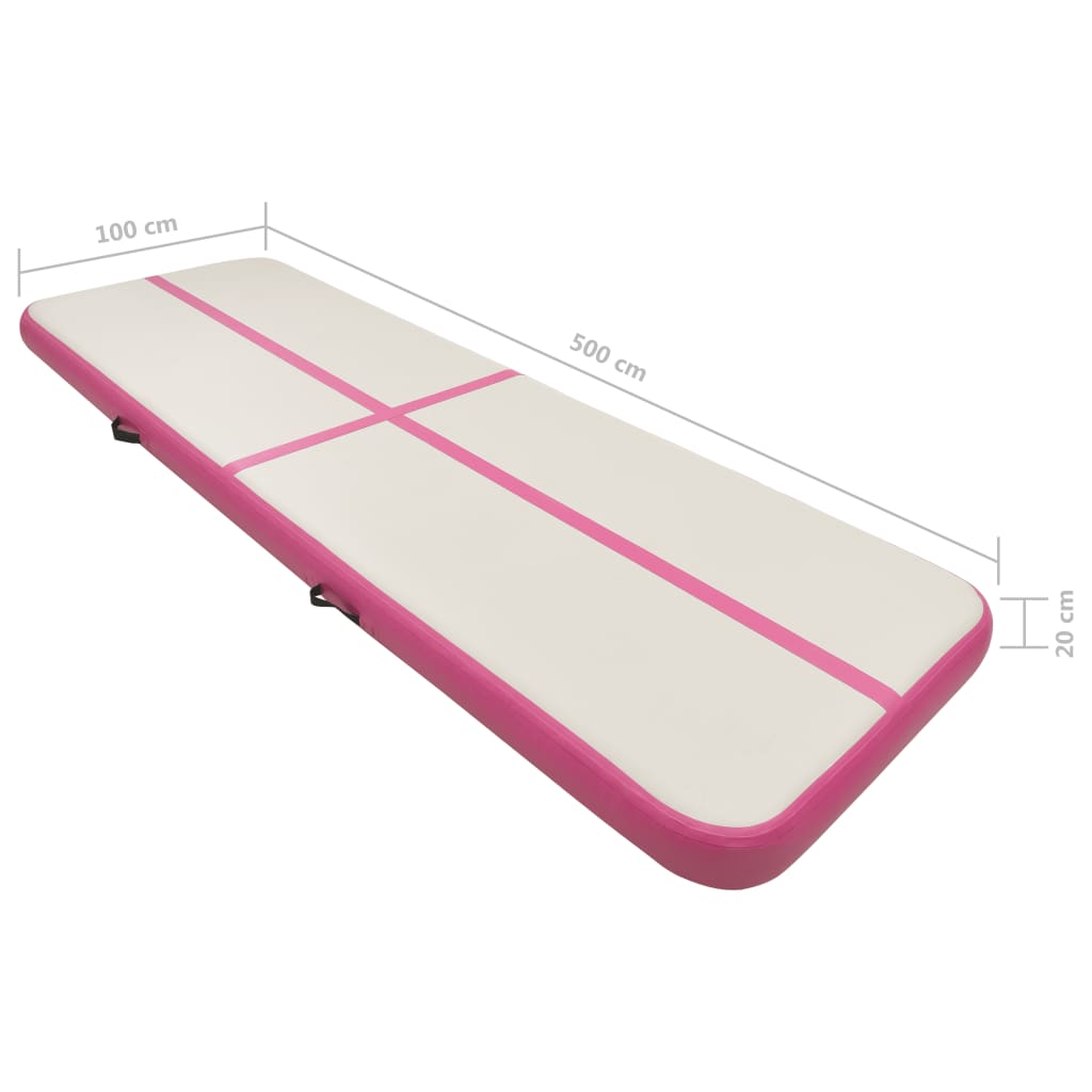 vidaXL Esterilla inflable de gimnasia con bomba PVC rosa 500x100x20 cm