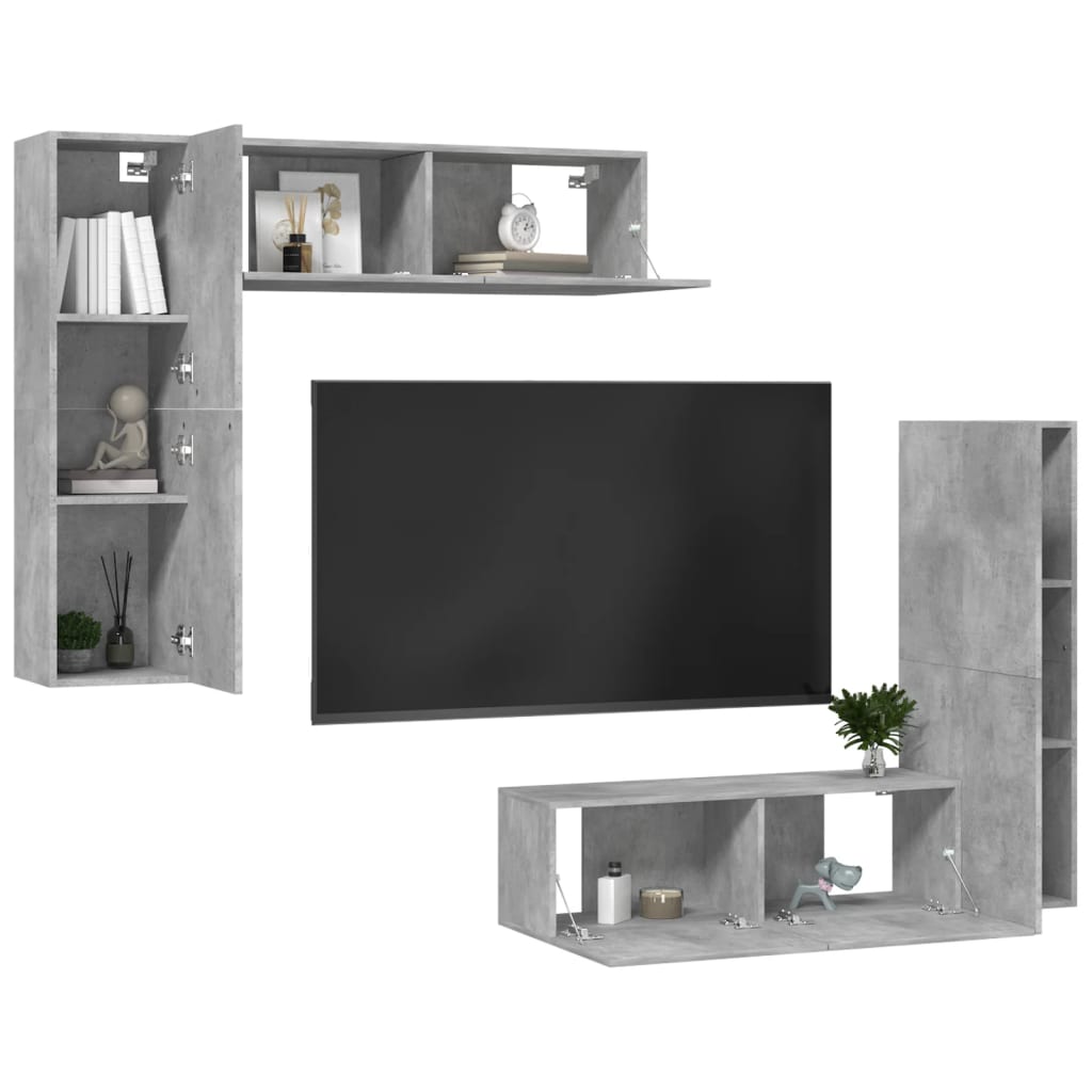 vidaXL Juego de mueble para TV de 4 piezas aglomerado gris hormigón