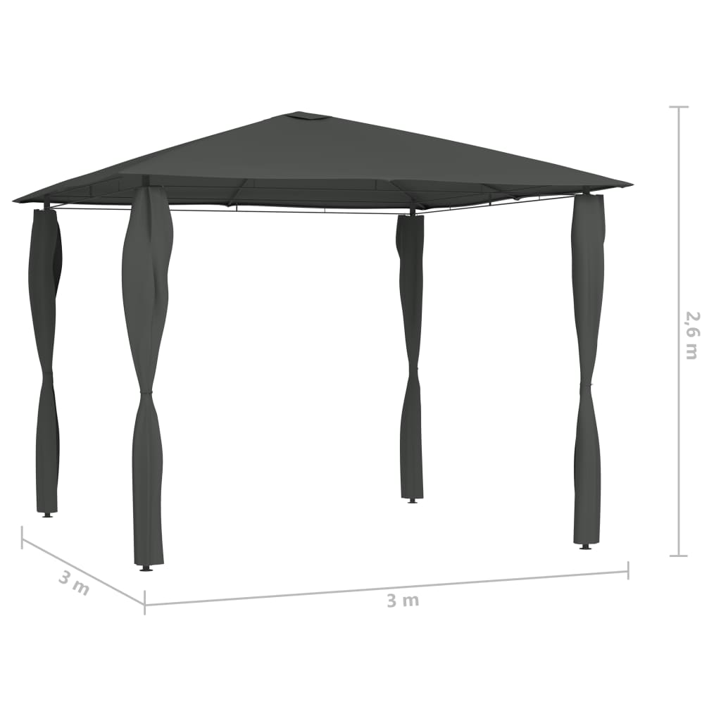 vidaXL Cenador con cubiertas de postes antracita 3x3x2,6 m 160 g/m²