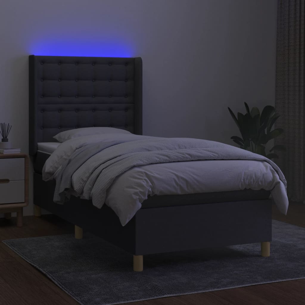vidaXL Cama box spring colchón y luces LED tela gris oscuro 80x200 cm