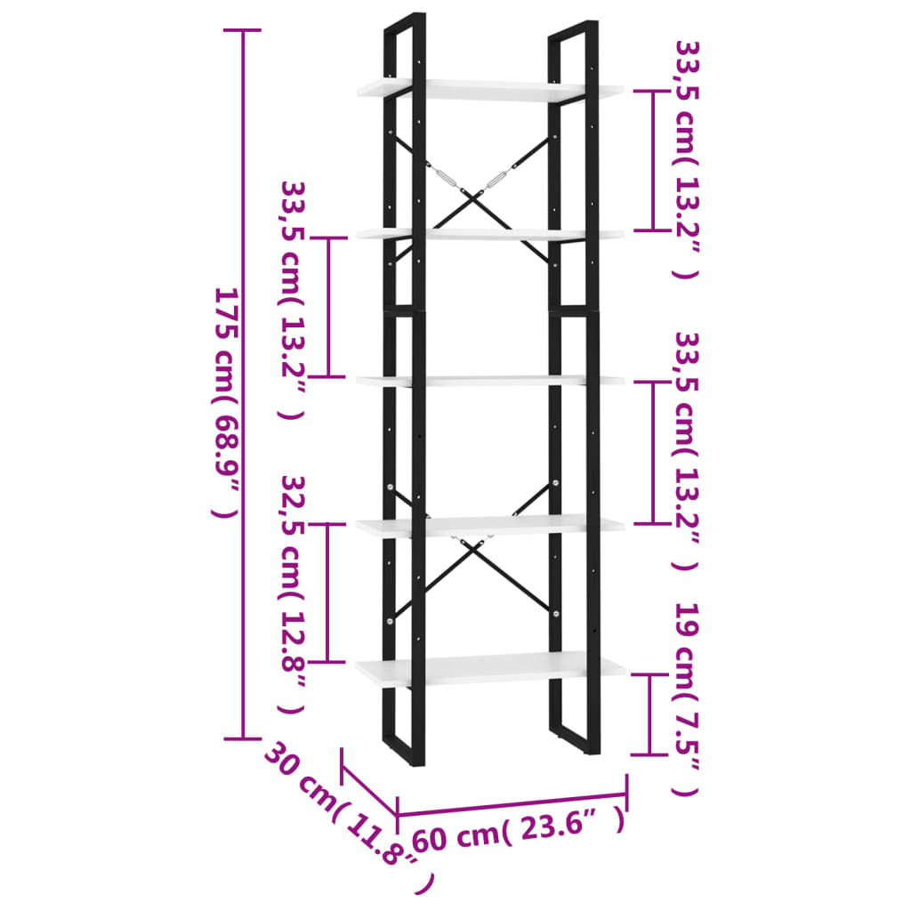 vidaXL Estantería de 5 niveles madera contrachapada gris 60x30x175 cm
