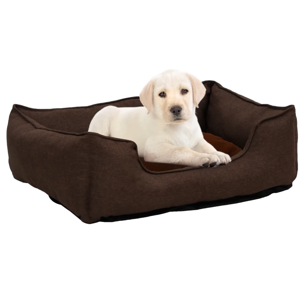 vidaXL Cama de perro de felpa apariencia de lino marrón 85,5x70x23 cm