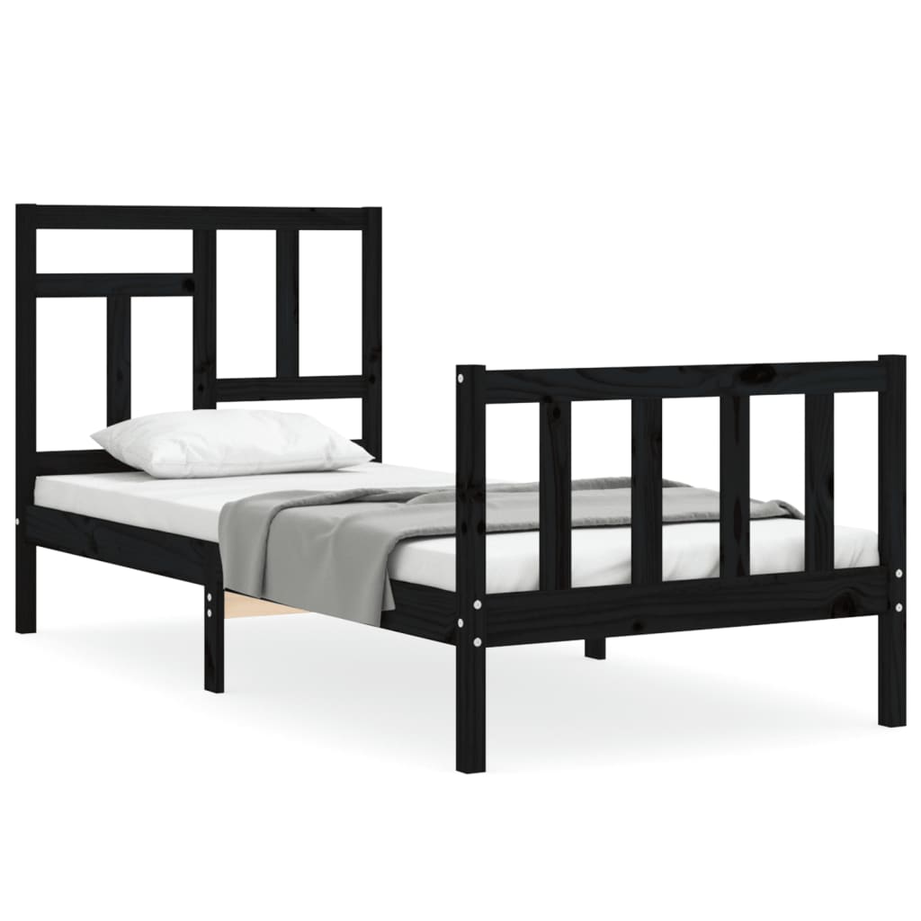 vidaXL Estructura de cama con cabecero madera maciza negro