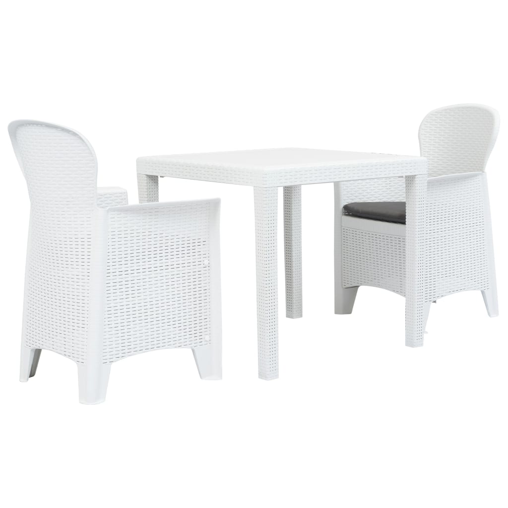 vidaXL Mesa y sillas de jardín 3 piezas plástico blanco aspecto ratán