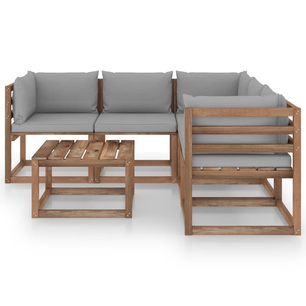 vidaXL Set de muebles de jardín 6 pzs madera impregnada cojines grises