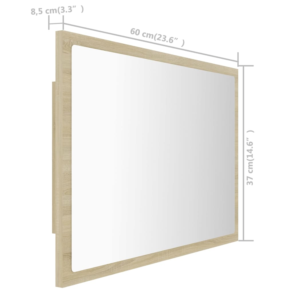 vidaXL Espejo de baño acrílico color roble Sonoma 60x8,5x37 cm