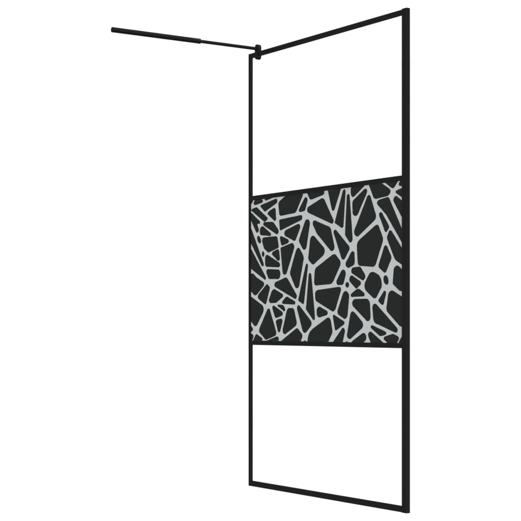 vidaXL Mampara ducha vidrio esmerilado diseño piedras negro 115x195 cm