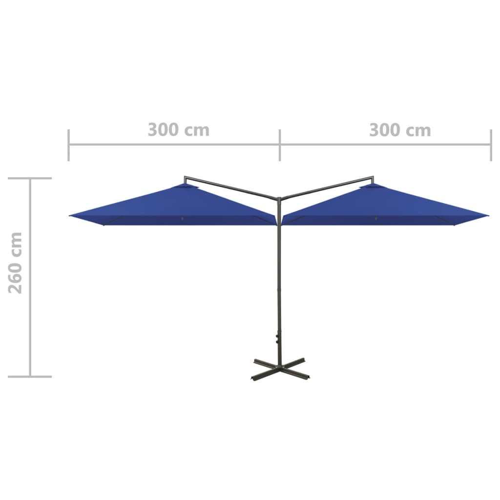 vidaXL Sombrilla doble con poste de acero azul 600x300 cm