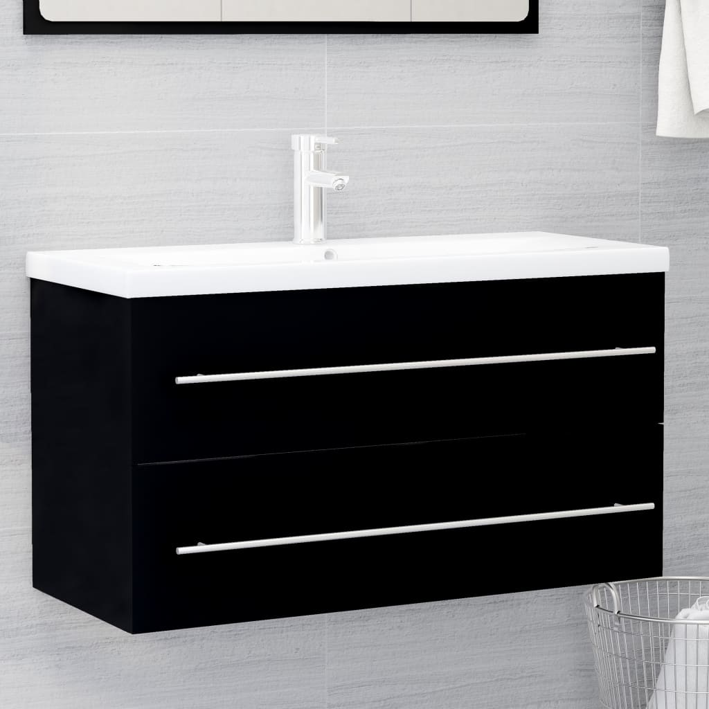 vidaXL Conjunto de muebles de baño 2 piezas aglomerado negro