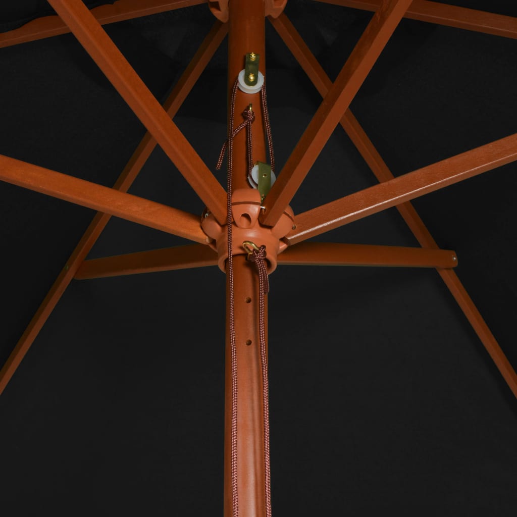 vidaXL Sombrilla de jardín con palo de madera negra 200x300 cm
