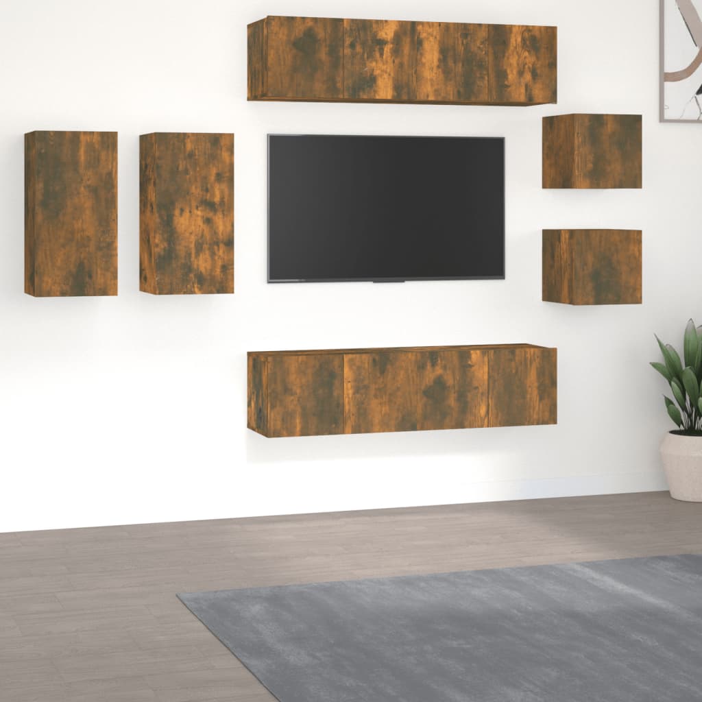 vidaXL Set de muebles de TV 8 pzas madera contrachapada roble ahumado