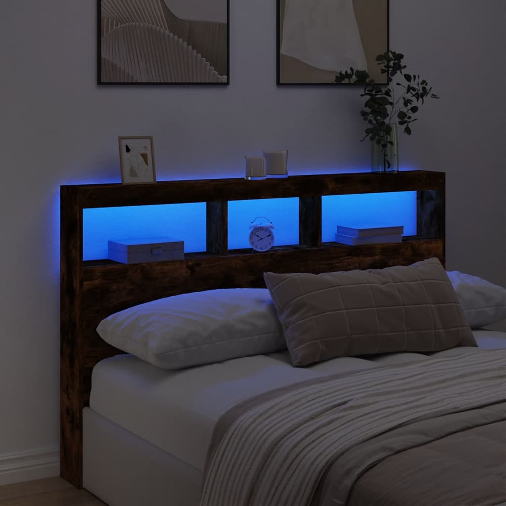 vidaXL Cabecero de cama con luz LED roble ahumado 160x17x102 cm