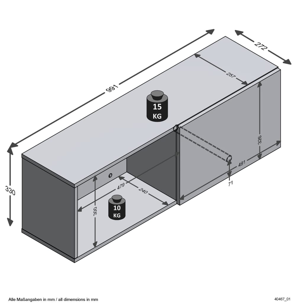 FMD Perchero de pared con compartimento negro 99,1x27,2x33 cm