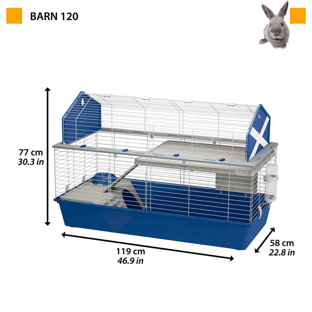 Ferplast Jaula de conejos Barn 120 azul 119x58x77 cm