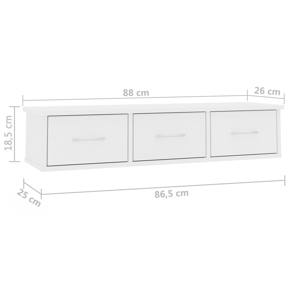 vidaXL Estante con cajones de pared aglomerado blanco 88x26x18,5 cm