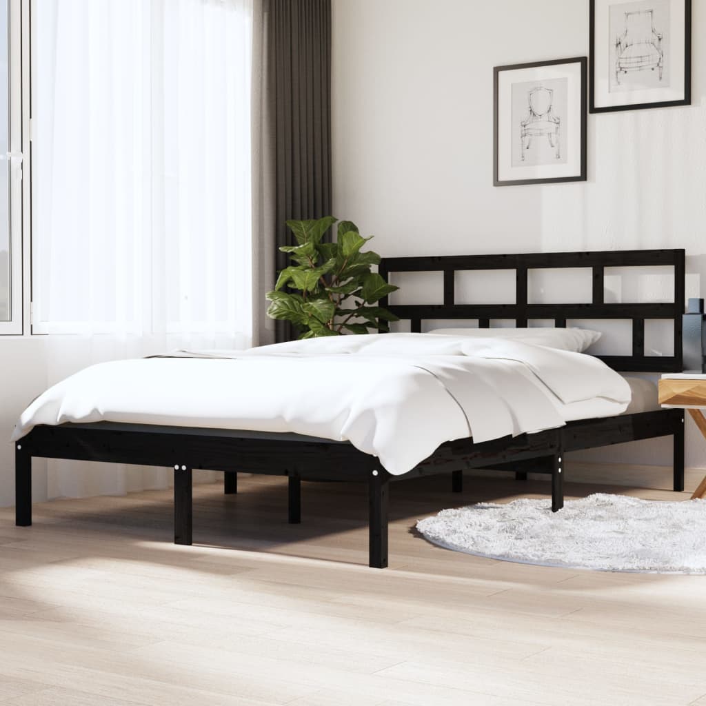vidaXL Estructura de cama de madera maciza de pino negro 140x190 cm