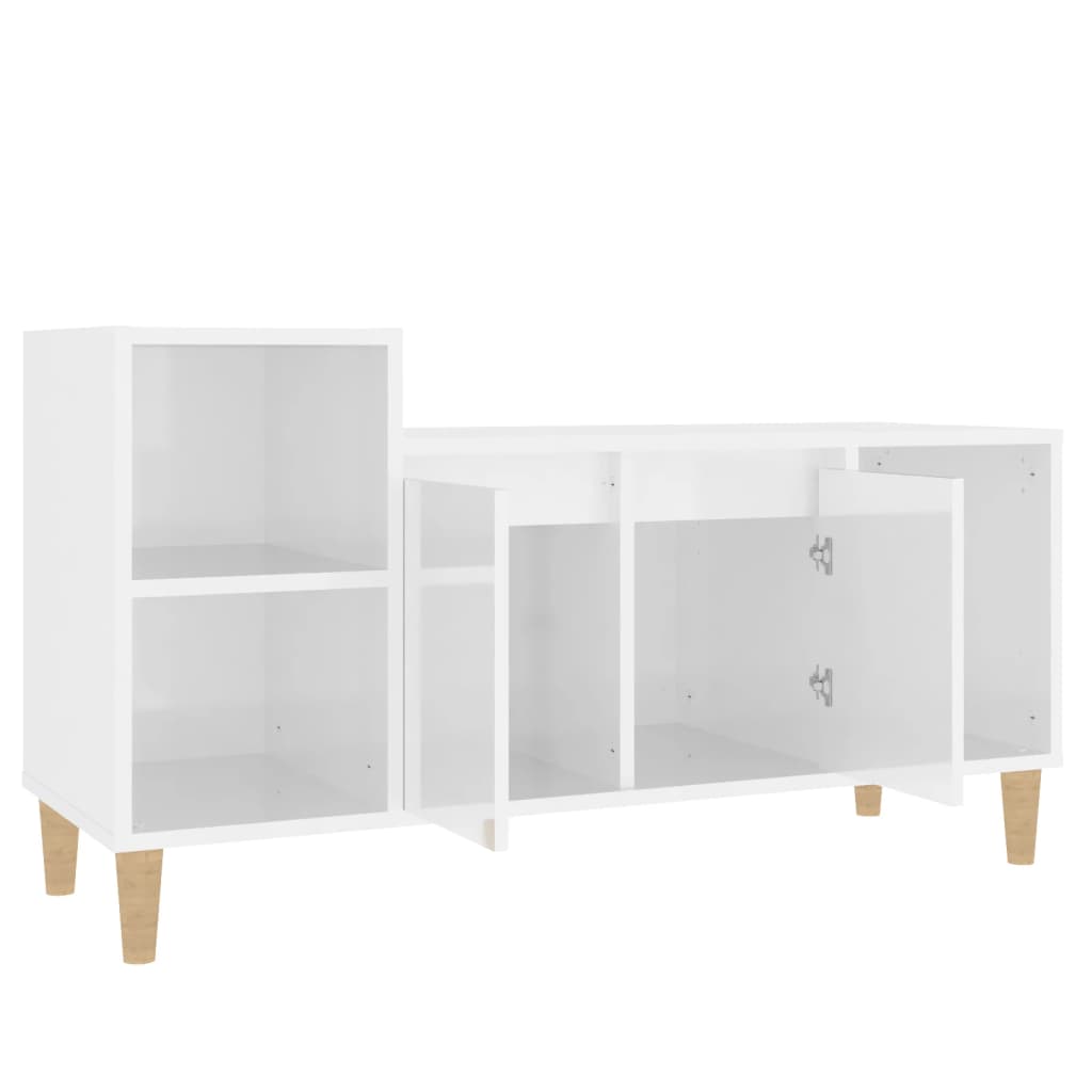 vidaXL Mueble de TV madera contrachapada blanco brillo 100x35x55 cm