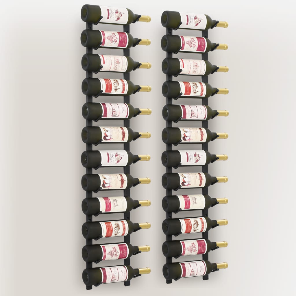 vidaXL Botelleros de pared para 12 botellas hierro negro 2 unidades