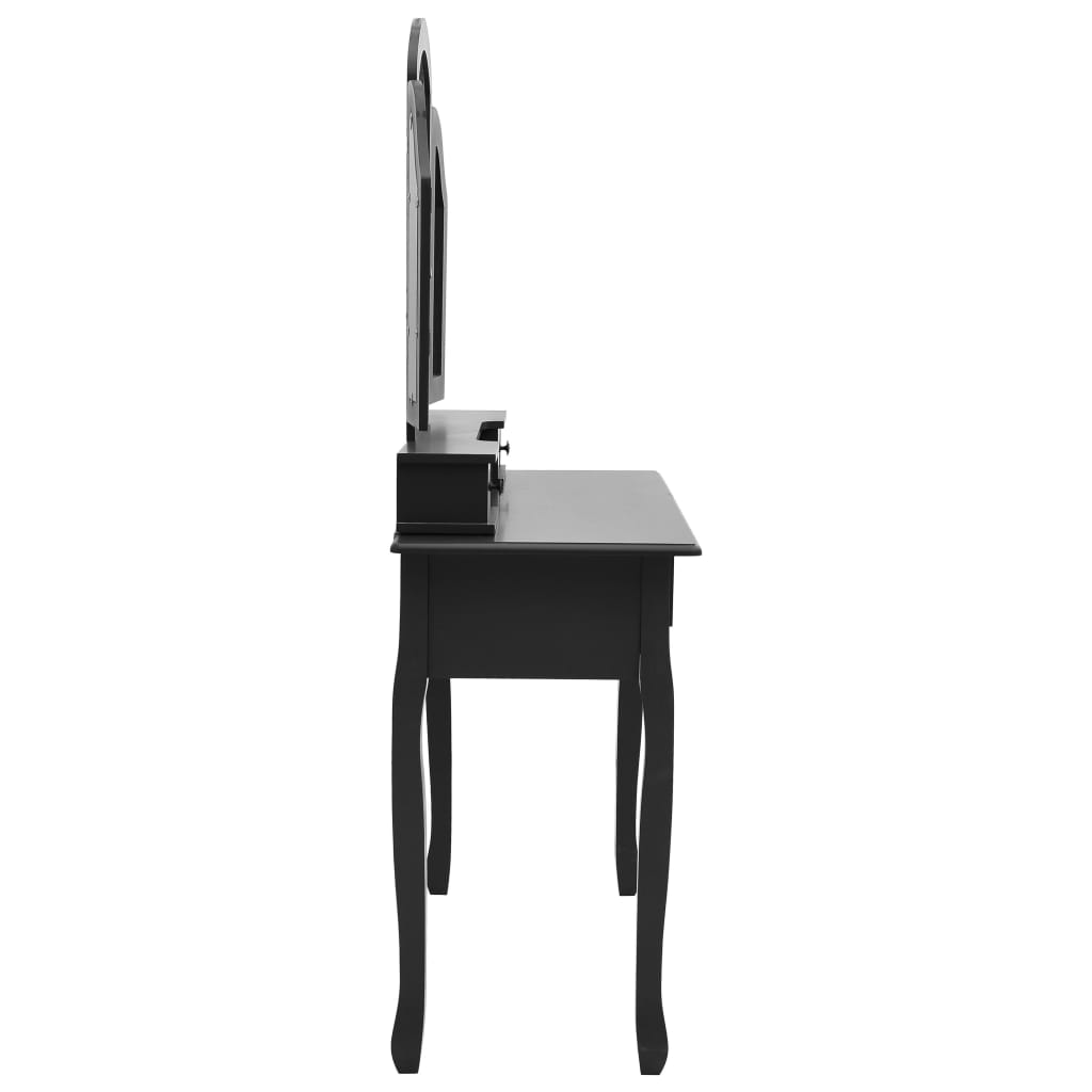 vidaXL Set de tocador y taburete madera paulownia negro 100x40x146 cm