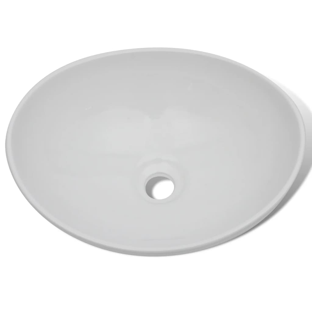 vidaXL Lavabo de baño con grifo mezclador cerámica ovalado blanco