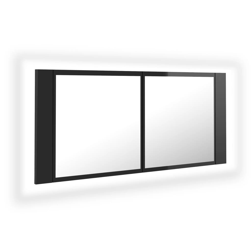 vidaXL Armario espejo de baño LED acrílico negro brillo 100x12x45 cm