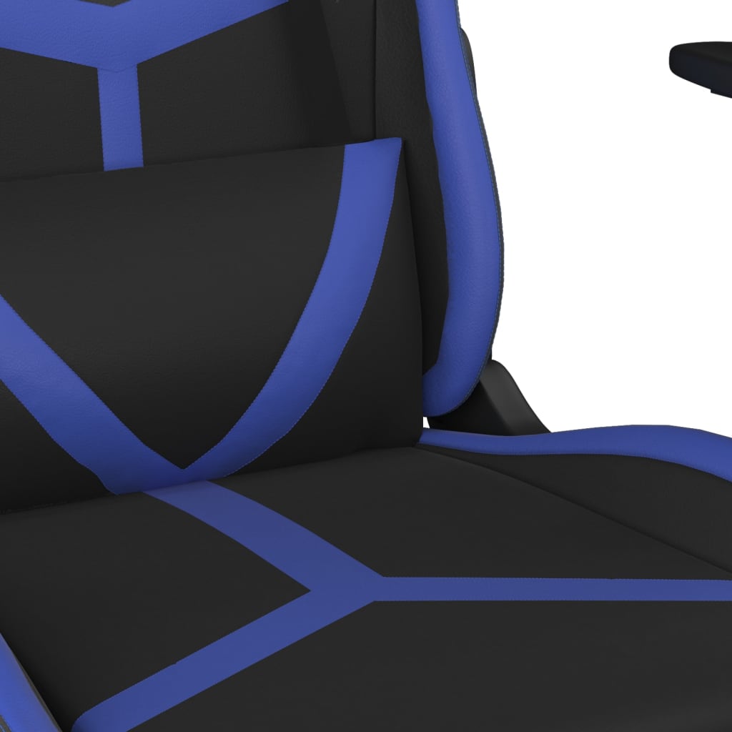 vidaXL Silla gaming de masaje y reposapiés cuero sintético negro azul