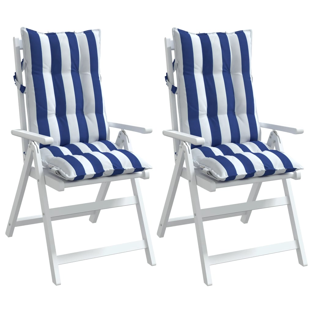 vidaXL Cojines silla respaldo alto 2 uds tela Oxford rayas azul blanco