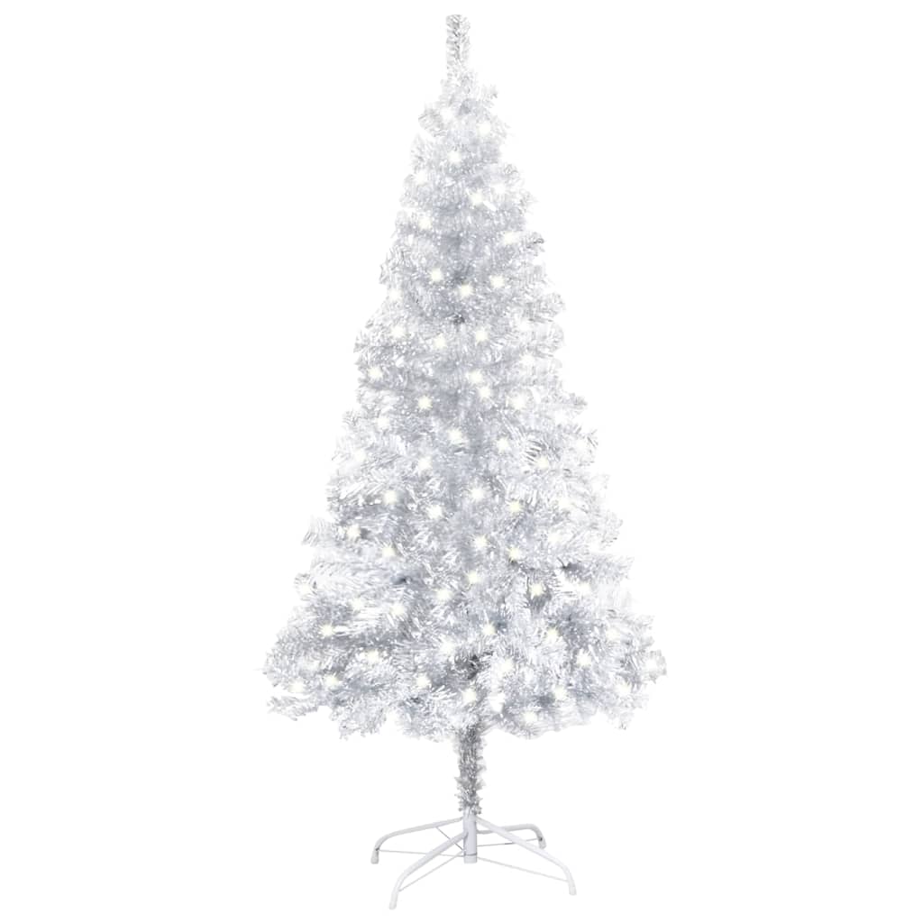 vidaXL Árbol de Navidad preiluminado luces y soporte plateado 120 cm