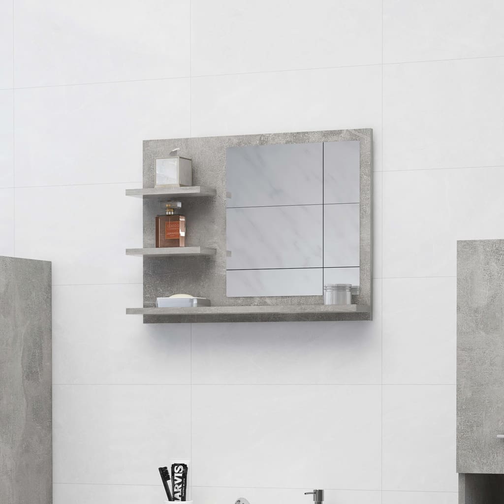 vidaXL Espejo de baño madera contrachapada gris hormigón 60x10,5x45 cm
