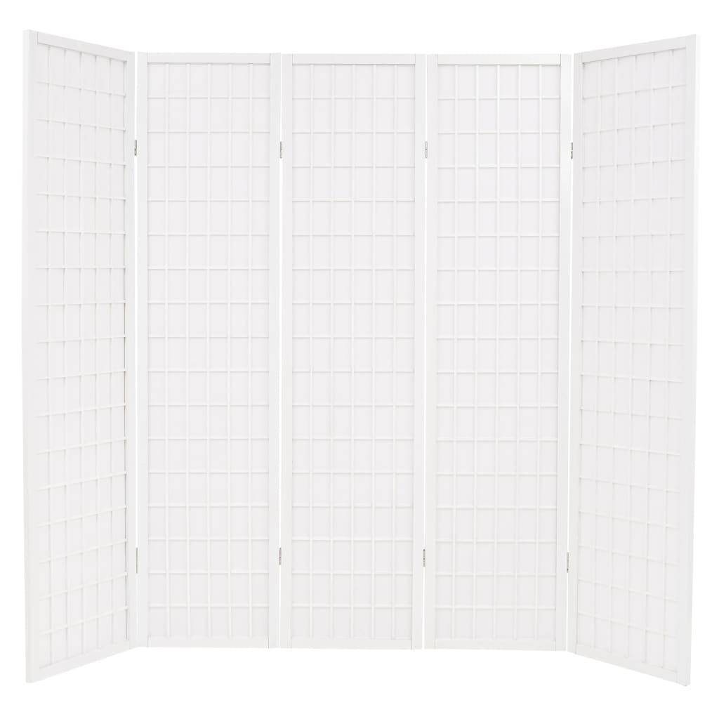 vidaXL Biombo plegable 5 paneles estilo japonés 200x170 cm blanco